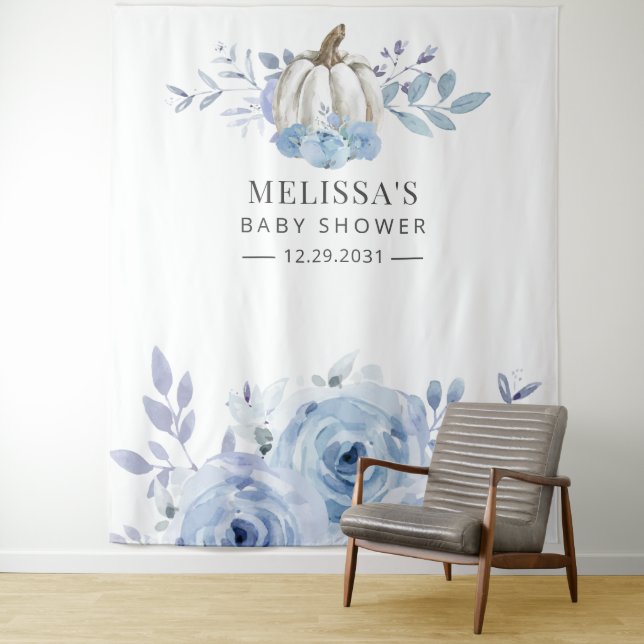 Tapete De Parede Chá de Bebê Flor de Abóbora em Azul Poeirento (In Situ)