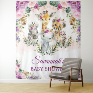 Tapete De Parede Chá de Bebê Floral Animais Selvagens Selva Tropica