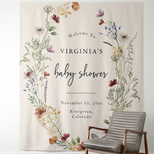 Tapete De Parede Chá de Bebê Floral Boho (Boho Floral Baby Shower Tapestry by Painted Paperie
)