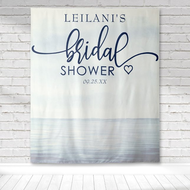Tapete De Parede Chá de Bebê Marítimo em Aquarela (Nautical watercolor ocean scene bridal shower backdrop perfect for photo ops at a beach them shower)