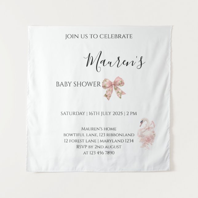 Tapete De Parede Chá de Bebê Menina com Laço Rosa (Frente)