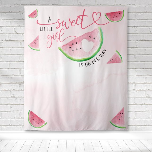 Tapete De Parede Chá de Bebê Menina Rosa de Melancia Aquarela  (Watercolor watermelon baby shower for a sweet little girl on her way for a cute backdrop.)