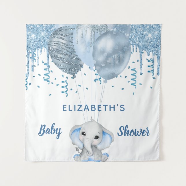 Tapete De Parede Chá de Bebê menino azul claro com elefante brilhan (Frente)