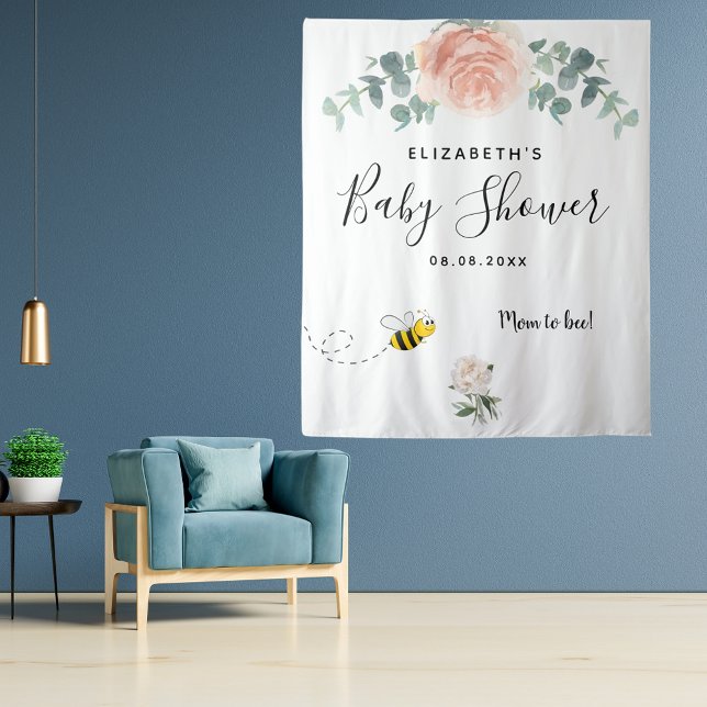 Tapete De Parede Chá de Bebê rosa dourado rosa branco floral mamãe  (Criador carregado)