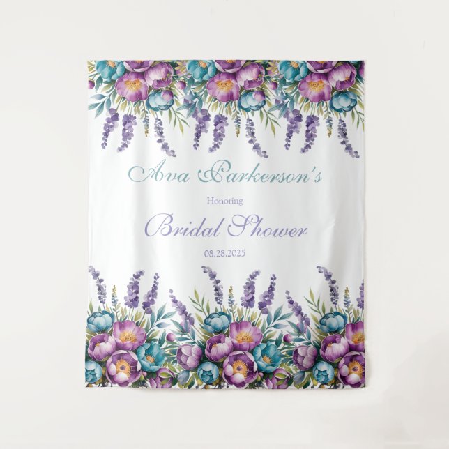 Tapete De Parede Chá de Bebê Turquesa e Roxo de Flores Silvestres (Frente)
