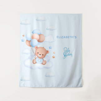 Tapete De Parede Chá de Bebê Urso Teddy Menino Azul
