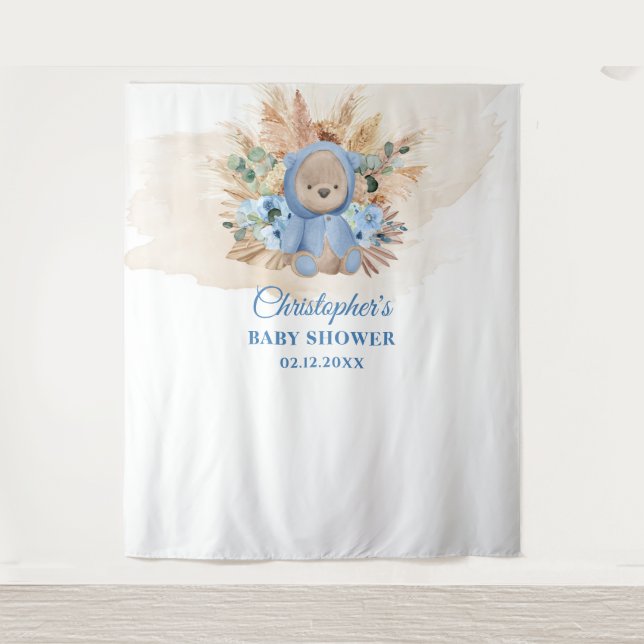 Tapete De Parede Chá de bebê urso tropical de palmeira de pampas (Frente)