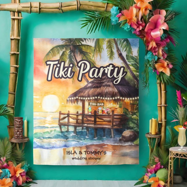 Tapete De Parede Chá de casamento de Bar Tropical Beach Tiki (Criador carregado)