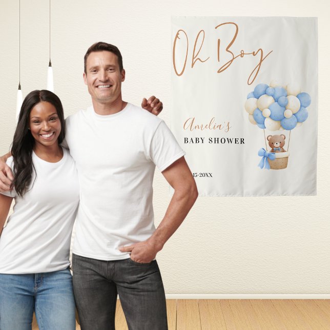 Tapete De Parede Chá de fraldas Blue Teddy Bear Oh Boy Balloon Foto (Criador carregado)