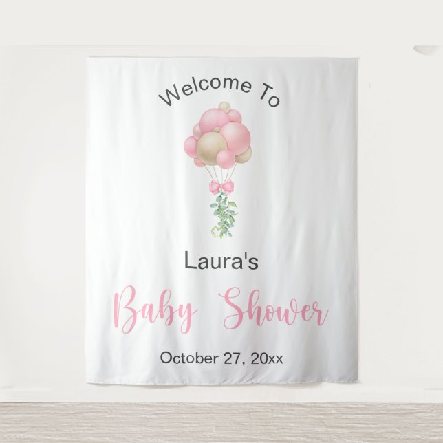 Tapete De Parede Chá de fraldas de Balões Rosa (Frente)