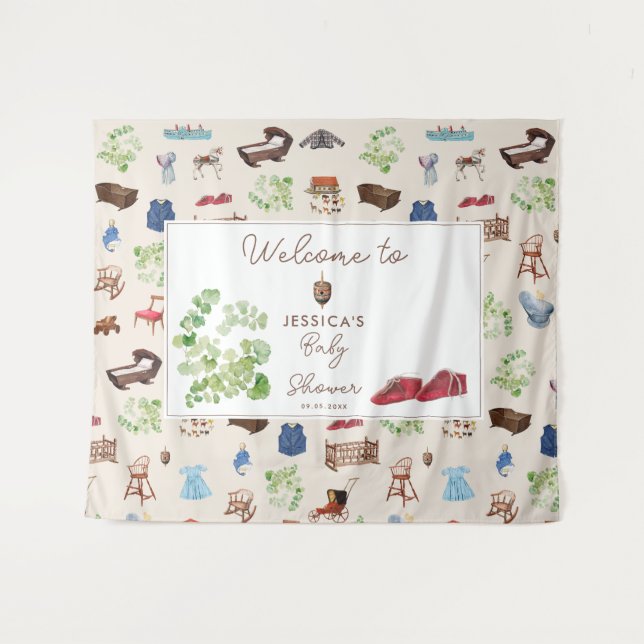 Tapete De Parede Chá de fraldas de Brinquedos Neutros de Sexo Vinta (Frente (Horizontal))