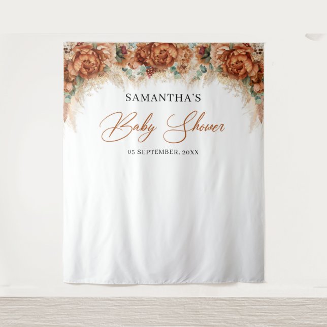 Tapete De Parede Chá de fraldas de erva Boho tropical terracotta pa (Frente)