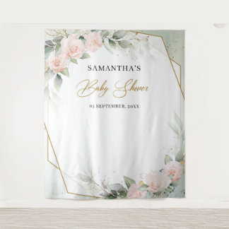 Tapete De Parede Chá de fraldas de ouro verde rosas cor-de-rosa-boh