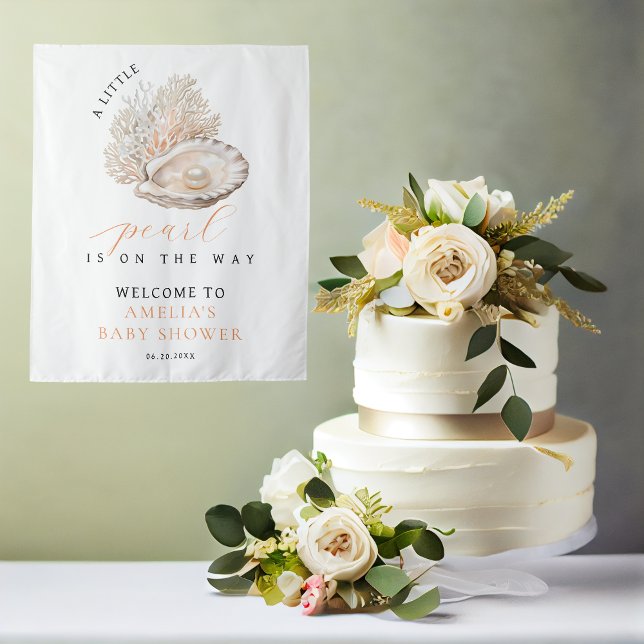 Tapete De Parede Chá de fraldas de Pérolas Costeiras Elegante Bem-v (Criador carregado)