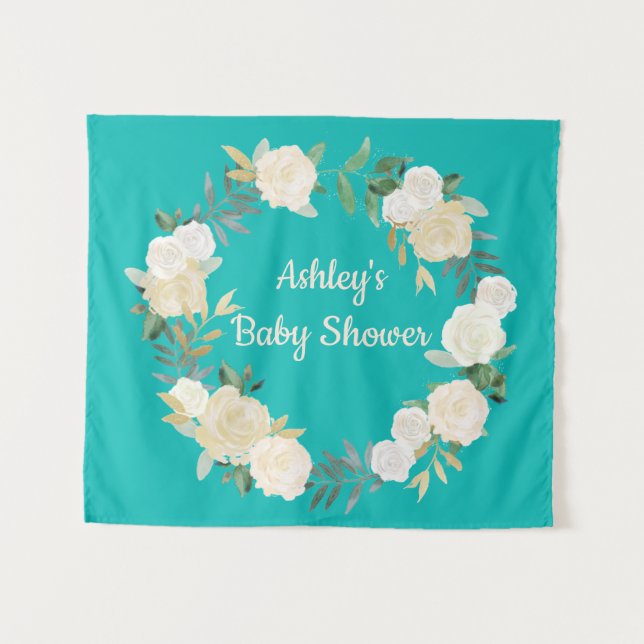 Tapete De Parede Chá de fraldas de Turquesa de Fundo Boho Spring We (Frente (Horizontal))