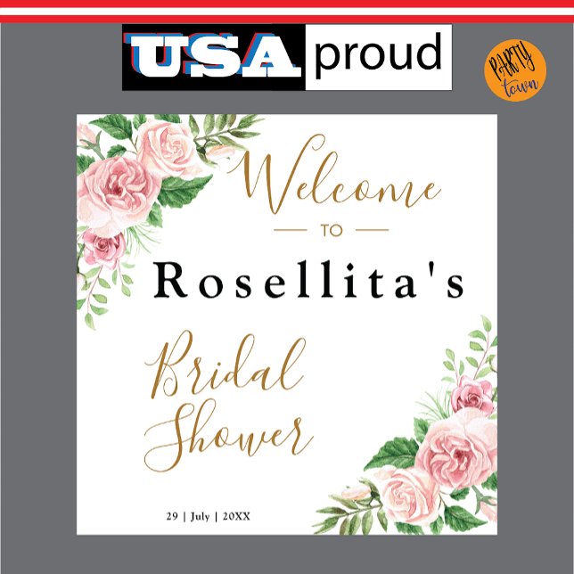 Tapete De Parede Chá de Noiva Floral em Aquarela Rosa (bridal shower)