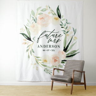 Tapete De Parede Chá de noiva floral em aquarela rosa e verde