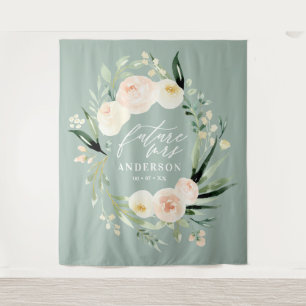 Tapete De Parede Chá de noiva floral em aquarela rosa e verde