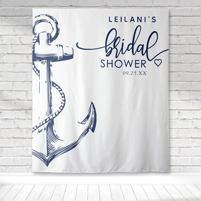 Tapete De Parede Chá de panela de Âncora Náutica Branco (White nautical navy anchor bridal shower backdrop perfect for photo ops at a beach them shower)