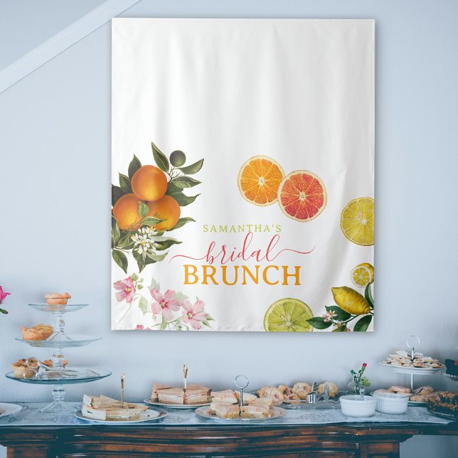 Tapete De Parede Chá de panela de Bridal de Citrus de Aquarela (Watercolor Citrus Bridal Brunch Bridal Shower Tapestry)