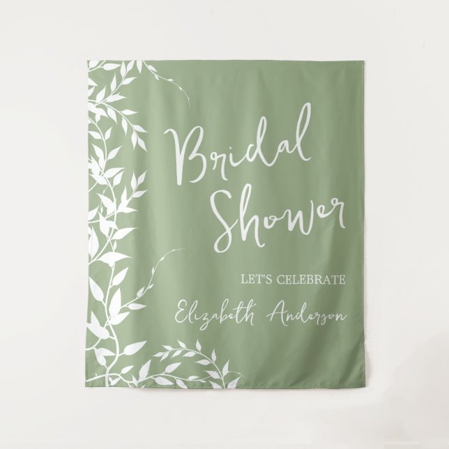 Tapete De Parede Chá de panela de Folhas Botânicas Verde Sage (Frente)