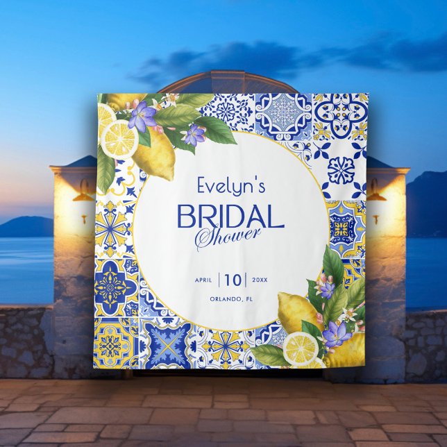 Tapete De Parede Chá de panela de Limões Azulejos Azuis do Mosaico  (Criador carregado)