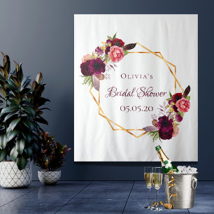 Tapete De Parede Chá de panela floral dourado geométrico burgundy