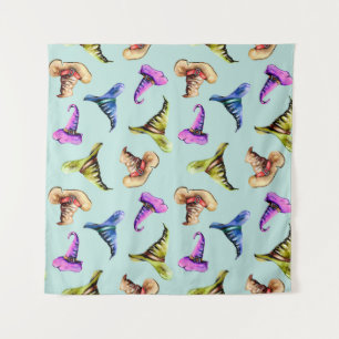 Tapete De Parede Chapéus antigos de aquarela: fundo azul.