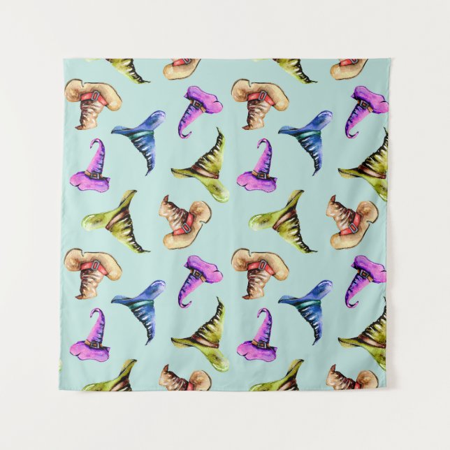 Tapete De Parede Chapéus antigos de aquarela: fundo azul. (Frente)