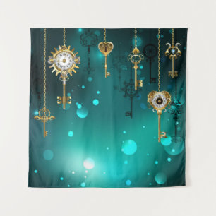 Tapete De Parede Chaves de Esqueleto Anticas em Fundo Verde