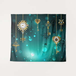 Tapete De Parede Chaves de Esqueleto Anticas em Fundo Verde