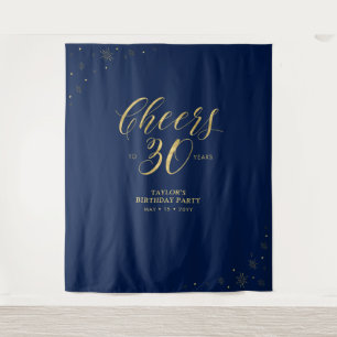 Tapete De Parede Cheers to 30 years Gold & Navy Birthday Party