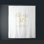Tapete De Parede Cheers to 30 years | Gold & White Birthday Party<br><div class="desc">This modern tapestry is perfect for a chic white and gold color theme birthday party. Your guest will enjoy taking a photo with this sophisticated party backdrop and remember your special day. The design features golden typography " Cheers to 30 years " and sparkle graphics. You can personalize the name,...</div>