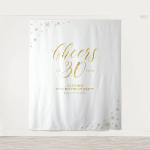 Tapete De Parede Cheers to 30 years Gold & White Birthday Party