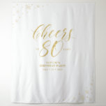 Tapete De Parede Cheers to 80 years | Gold 80th Birthday Party<br><div class="desc">This modern tapestry is perfect for a chic gold color theme birthday party. Your guest will enjoy taking a photo with this sophisticated party backdrop and remember your special day. The design features golden typography " Cheers to 80 years " and sparkle graphics. You can personalize the name, event, and...</div>