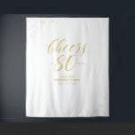 Tapete De Parede Cheers to 80 years | Gold 80th Birthday Party<br><div class="desc">This modern tapestry is perfect for a chic gold color theme birthday party. Your guest will enjoy taking a photo with this sophisticated party backdrop and remember your special day. The design features golden typography " Cheers to 80 years " and sparkle graphics. You can personalize the name, event, and...</div>