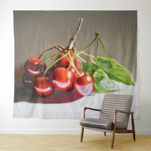 Tapete De Parede Cherry Ainda Vida Realista com Folhas de Belas Art