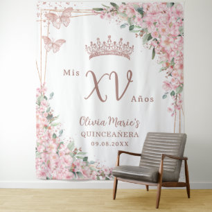 Tapete De Parede Cherry Blossomo Rosa Butterflies Quinceañera