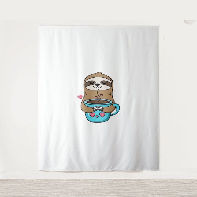 Tapete De Parede Chibi Sloth Coffee Lover - Cute Kawaii Sloth Huggi (Frente)