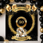 Tapete De Parede Chic 50th Birthday Banner Dourado Heels com Litera<br><div class="desc">Celebre este marco em estilo glamouroso com a nossa 50ª coleção de planos de aniversário. Projetado em um esquema de cores preto, dourado e branco, cada cenário apresenta elegantes balões preto e dourado, sotaques brilhantes de ouro e saltos altos rosa e espantosos — o símbolo final da sofisticação e celebração....</div>