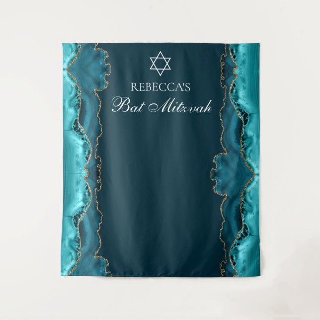 Tapete De Parede Chic Bat Mitzvah Party Teal Dourado Foto Booth (Frente)