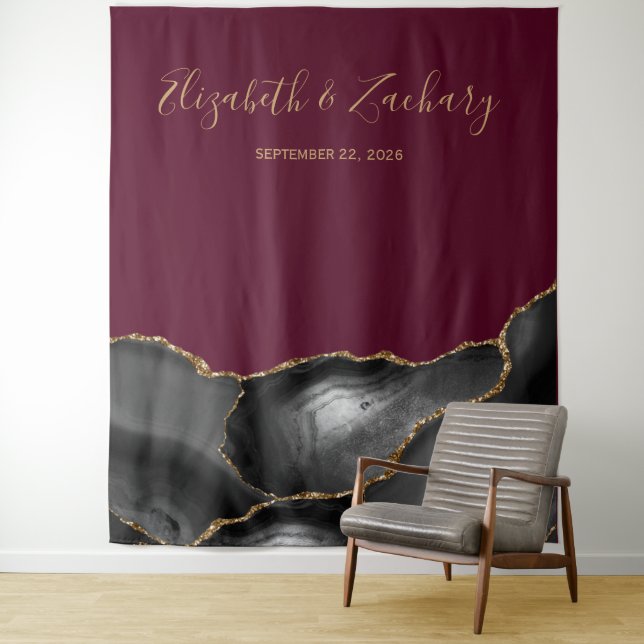 Tapete De Parede Chic Black Dourado Agate Burgundy Foto Booth (In Situ)