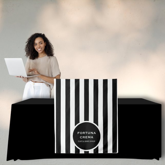 Tapete De Parede Chic Black & White Stripes Business Name Event  (Criador carregado)