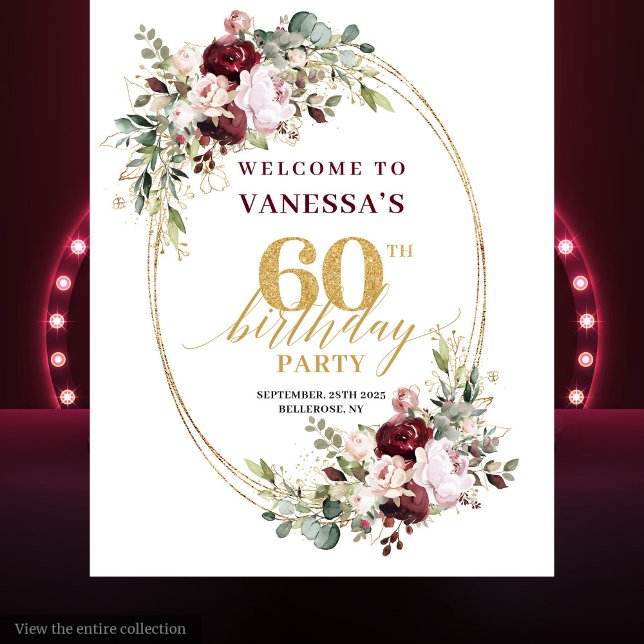 Tapete De Parede Chic Boho Burgundy Gold Eucalyptus 60th Backdrop (Chic Boho Burgundy Gold Eucalyptus 60th Backdrop)