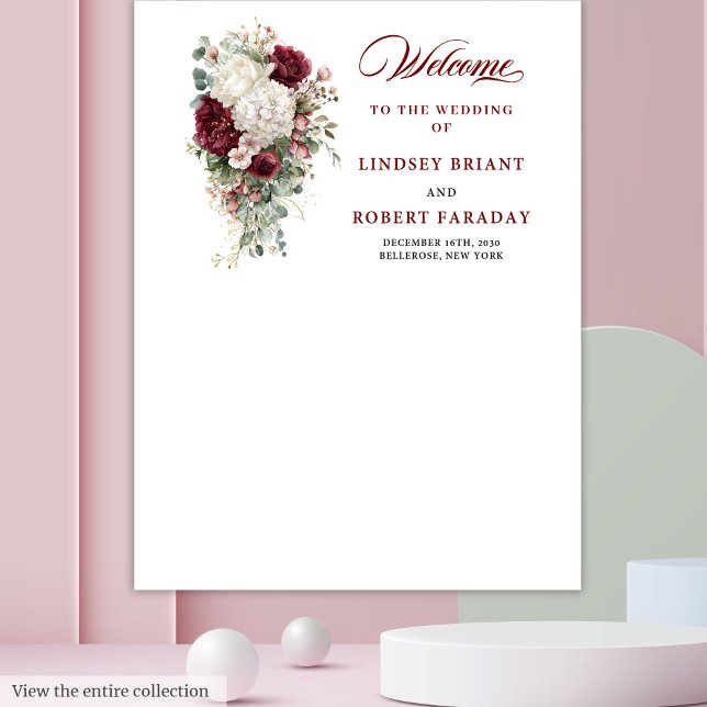 Tapete De Parede Chic Boho Burgundy Poster de Fundo de Casamento Br (Chic Boho Burgundy White Wedding Backdrop Poster)