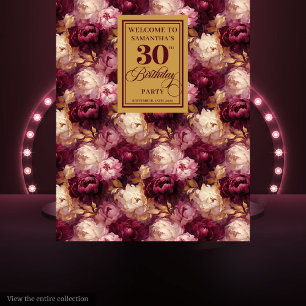 Tapete De Parede Chic Burgundy Blush Dourado Banner aniversário de