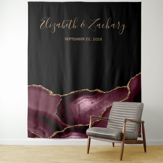 Tapete De Parede Chic Burgundy Gold Ágata Casamento Photo Booth (In Situ)