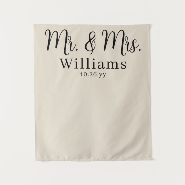 Tapete De Parede Chic Elegant Script Mr and Mrs Wedding Reception (Frente)