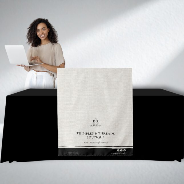 Tapete De Parede Chic Linen Black Business Logo Event Display Table (Criador carregado)