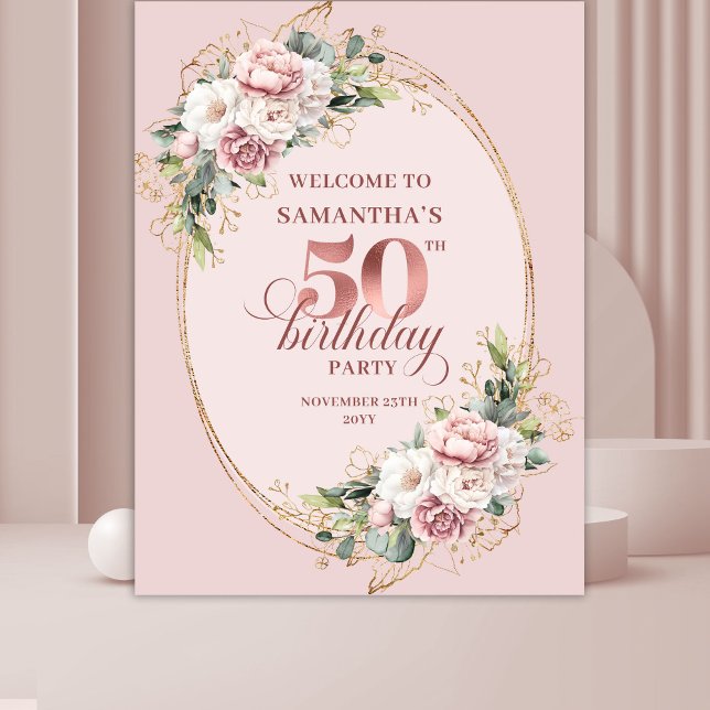 Tapete De Parede Chic Rose Gold Greenery 50th Birthday Celebration  (Chic Rose Gold Greenery 50th Birthday Celebration Banner Decor

)